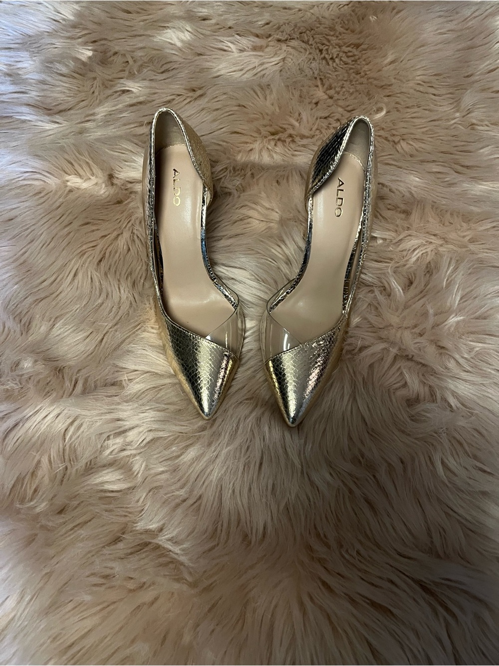 Aldo Metallic Gold Pointed Pumps with Clear Panel